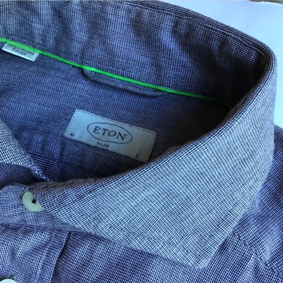 ETON slim solid gray spread collar cotton shirt Sz L 41 made in Romania 🇷🇴 - Picture 11 of 11